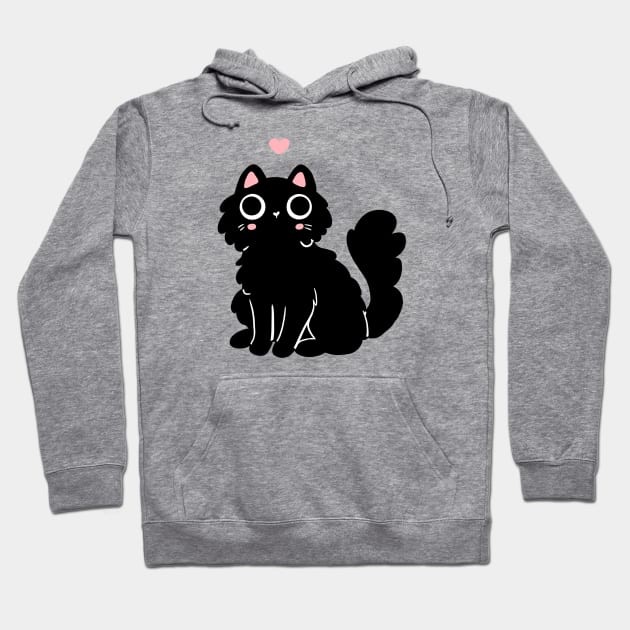 Cute black cat with a pink heart illustration Hoodie by Yarafantasyart